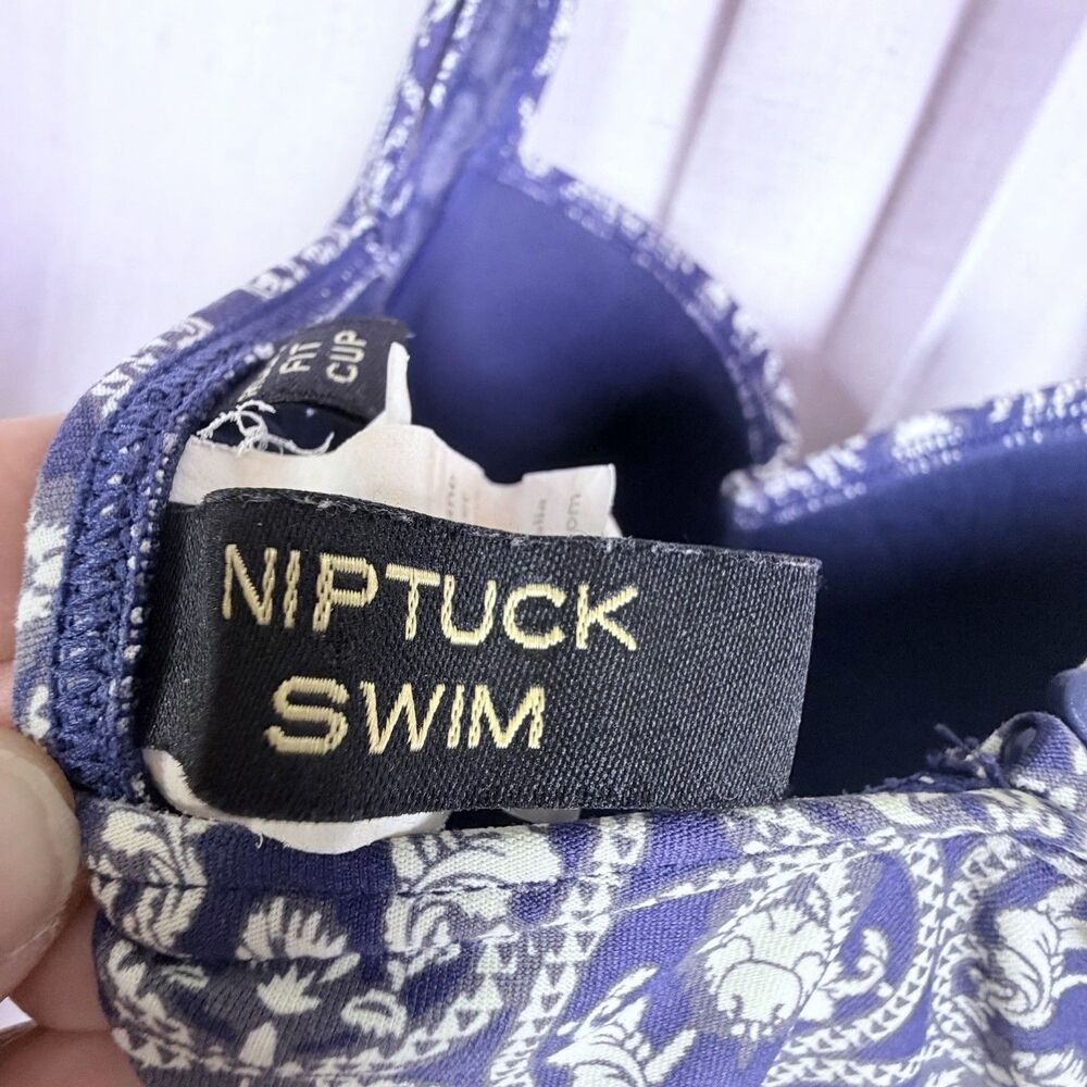 nip tuck tummy control ruched one piece swimsuit women size 8 blue medallion - Picture 4 of 8